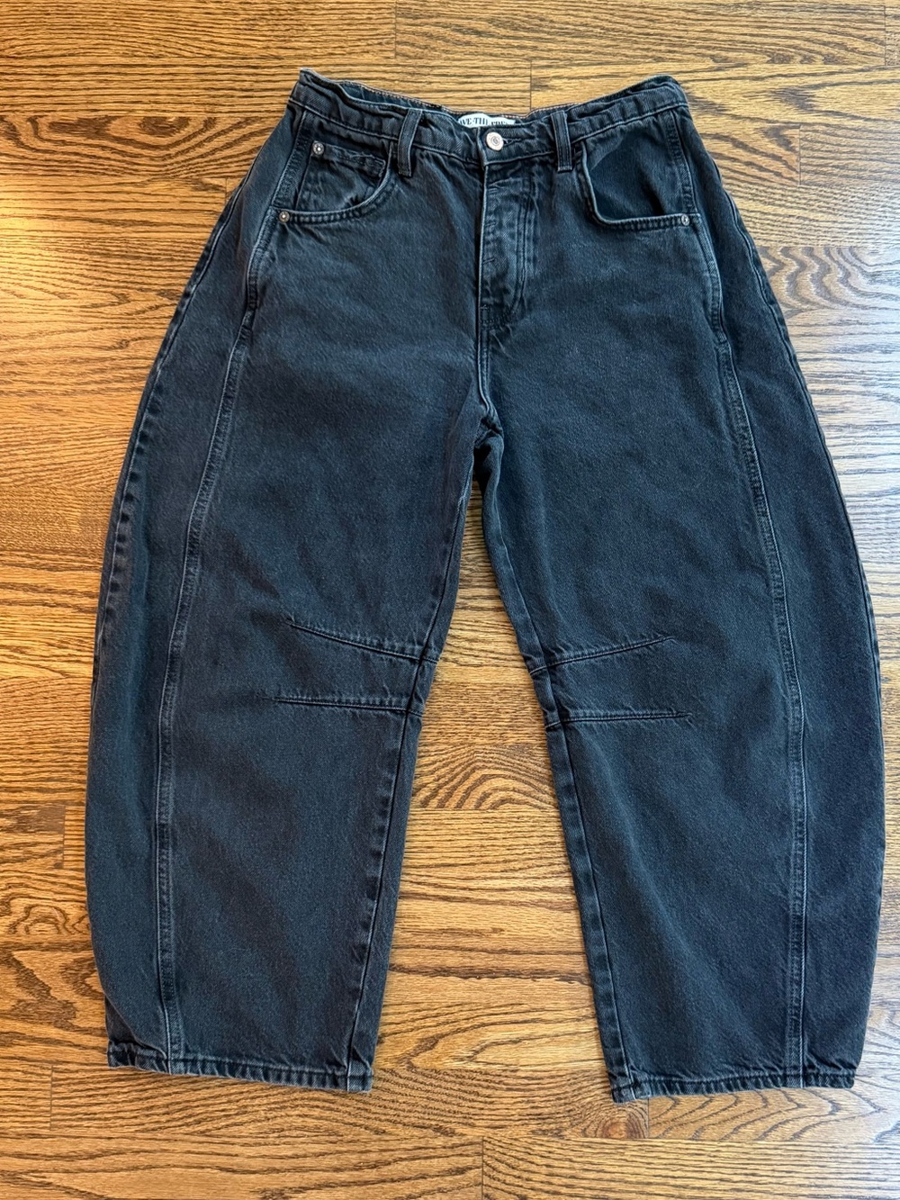 We the Free Lucky You Mid Rise Barrel Denim Jeans Washed Black Women’s Size 26